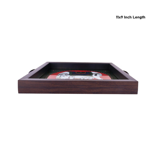 Cow Calf Tanjore Glass Painting Tray - 1.25 X 11 X 9 Inches | Thanjavur Decorative Plate/ Wooden Tray For Home - Pooja Plate & Tray