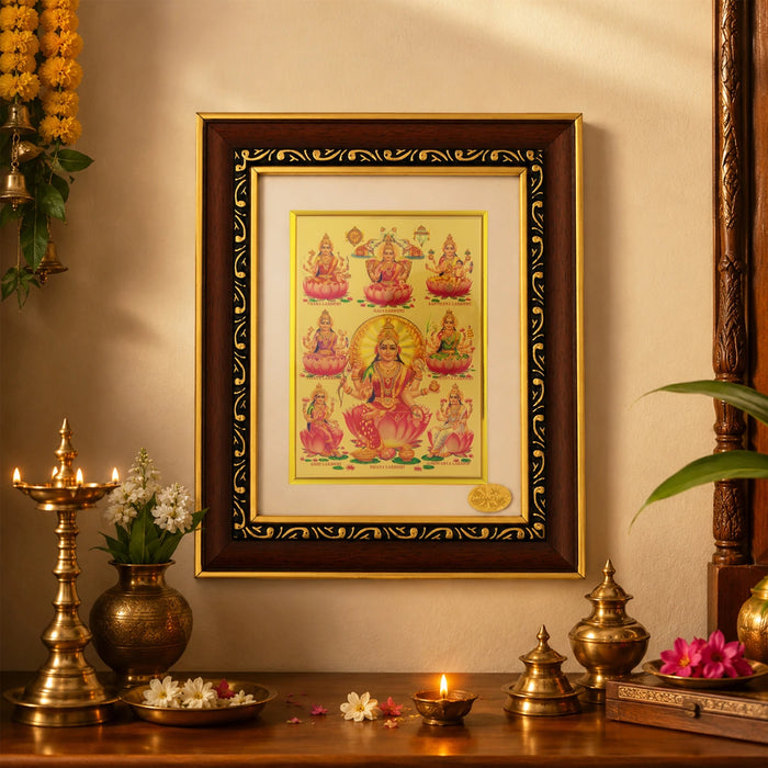Ashtalakshmi Wall Frame - 10 x 8 Inches | Goddess Ashta Lakshmi Lotus Photo Frame for Pooja Room