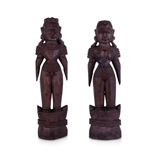 Marapachi Bommai Pair - 4.5 X 3.75 Inches | Wooden Statue/ Kolu Bommai/ Decorated Marapachi Doll For Golu Display - Marapachi Bommai