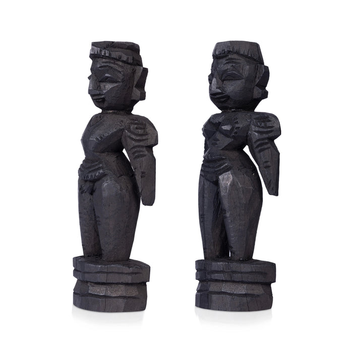 Marapachi Bommai Pair - 6.5 x 2.5 Inches | Wooden Statue/ Kolu Bommai/ Marapachi Doll For Golu Display