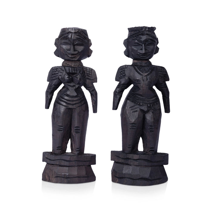 Marapachi Bommai Pair - 8 x 2 Inches | Wooden Statue/ Kolu Bommai/ Marapachi Doll For Golu Display