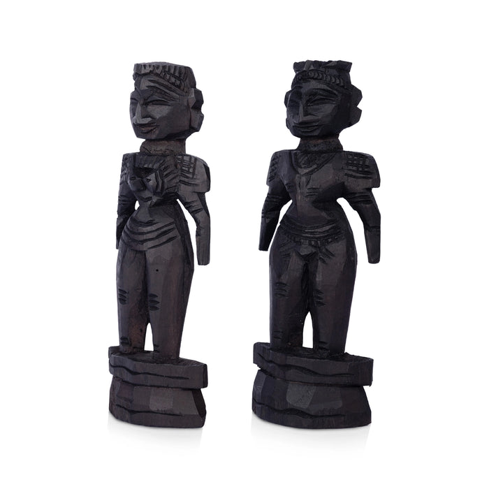 Marapachi Bommai Pair - 8 x 2 Inches | Wooden Statue/ Kolu Bommai/ Marapachi Doll For Golu Display