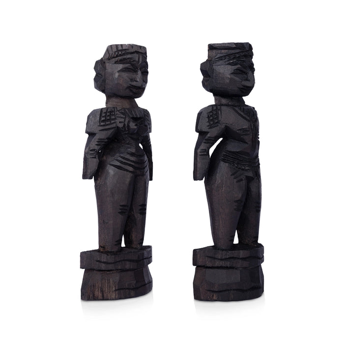 Marapachi Bommai Pair - 8 x 2 Inches | Wooden Statue/ Kolu Bommai/ Marapachi Doll For Golu Display