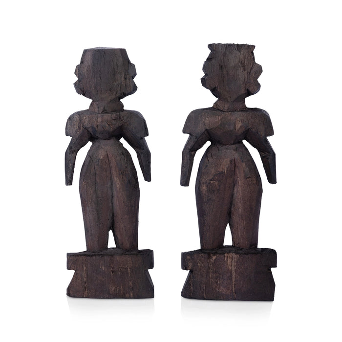 Marapachi Bommai Pair - 8 x 2 Inches | Wooden Statue/ Kolu Bommai/ Marapachi Doll For Golu Display