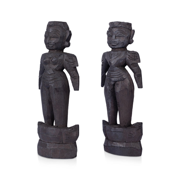 Marapachi Bommai Pair - 9 x 3 Inches | Wooden Sculpture/ Marapachi Doll/ Kolu Bommai for Navaratri