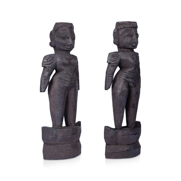 Marapachi Bommai Pair - 9 x 3 Inches | Wooden Sculpture/ Marapachi Doll/ Kolu Bommai for Navaratri