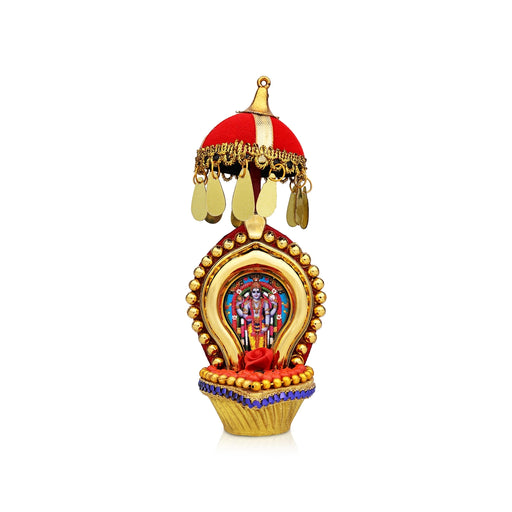 Guruvayurappan With Umbrella - 6.5 x 2.5 Inches | Kunnikuru Beads Design Agal Deep Base Guruvayurappan for Home - Table Stand Accessories