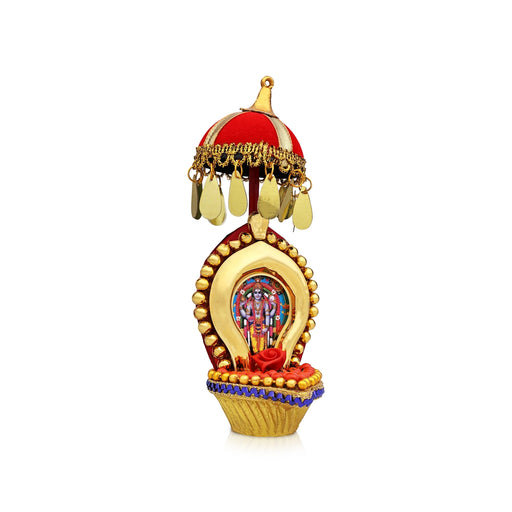 Guruvayurappan With Umbrella - 6.5 x 2.5 Inches | Kunnikuru Beads Design Agal Deep Base Guruvayurappan for Home - Table Stand Accessories