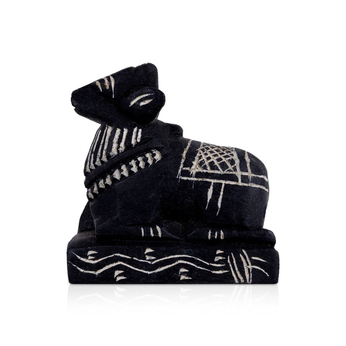 Nandi Murti - 3.25 x 3 Inches | Black Stone Idol/ Nandi Statue/ Nandi Bhagavan / NandiDeva / Decor For Pooja