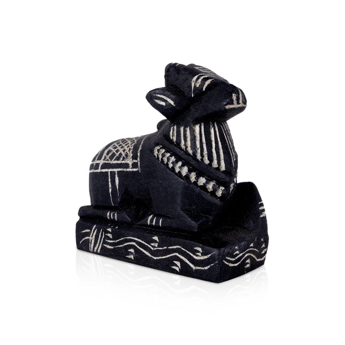 Nandi Murti - 3.25 x 3 Inches | Black Stone Idol/ Nandi Statue/ Nandi Bhagavan / NandiDeva / Decor For Pooja
