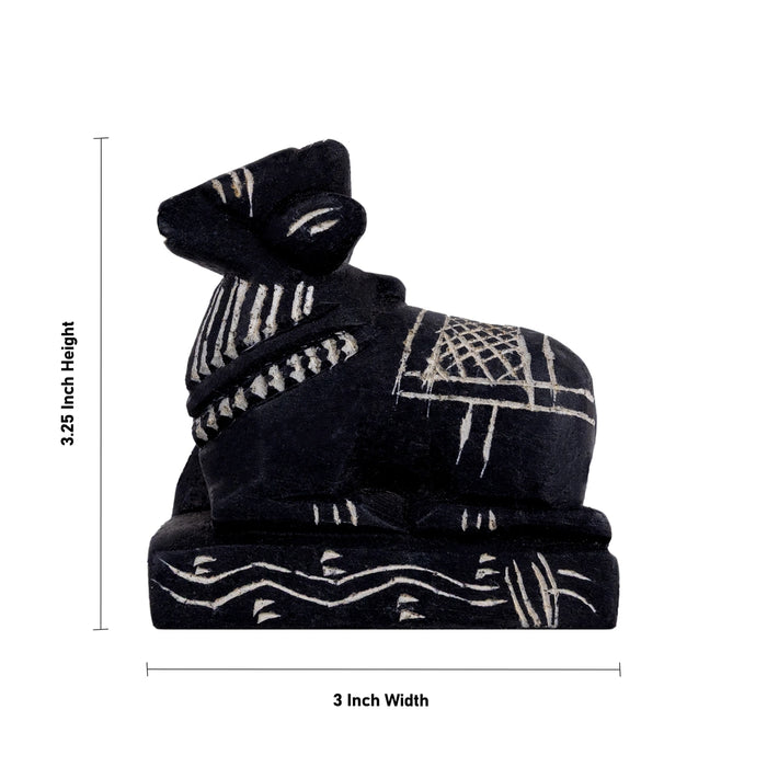 Nandi Murti - 3.25 x 3 Inches | Black Stone Idol/ Nandi Statue/ Nandi Bhagavan / NandiDeva / Decor For Pooja