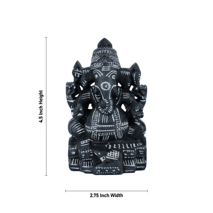 Ganesh Murti - 4.5 x 2.75 Inches | Soft Stone Ganpati Murti/ Sitting Vinayaka Statue for Pooja - Stone Murties