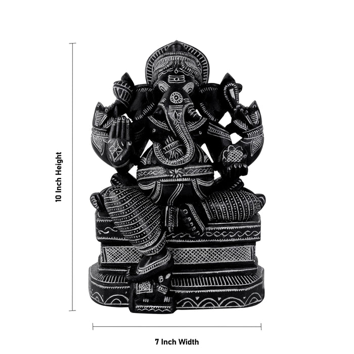 Ganesha Murti- 10 x 7 Inches | Soft Stone Vinayakar Idol /Ganapathi Sculpture For Home Decor - Stone Murties