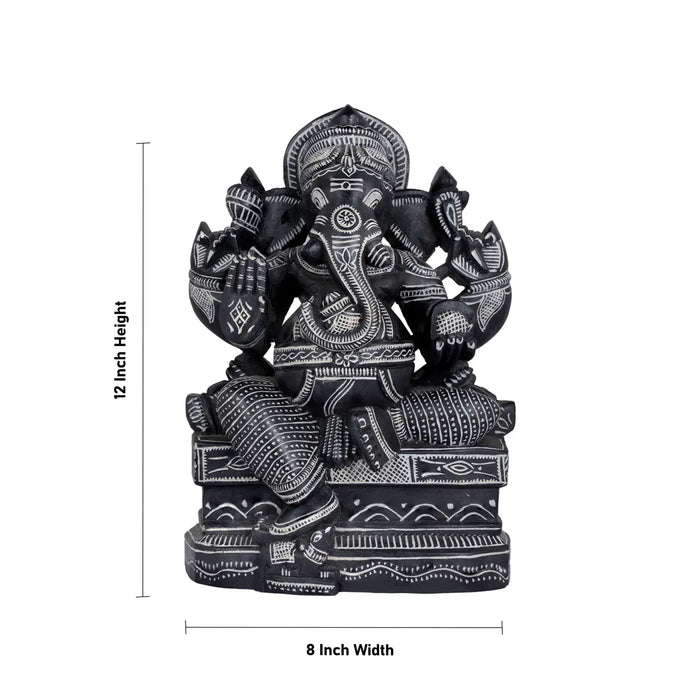 Ganesh Murti - 12 X 8 Inches | Soft Stone Ganesha Idol/ Sitting Vinayaka Murti For Home Pooja