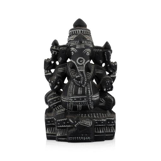 Ganapathi Sitting On Base Murti - 5.5 x 3.75 Inches | Soft Stone Idol / Vinayagar Statue For Home & Pooja - Stone Murties