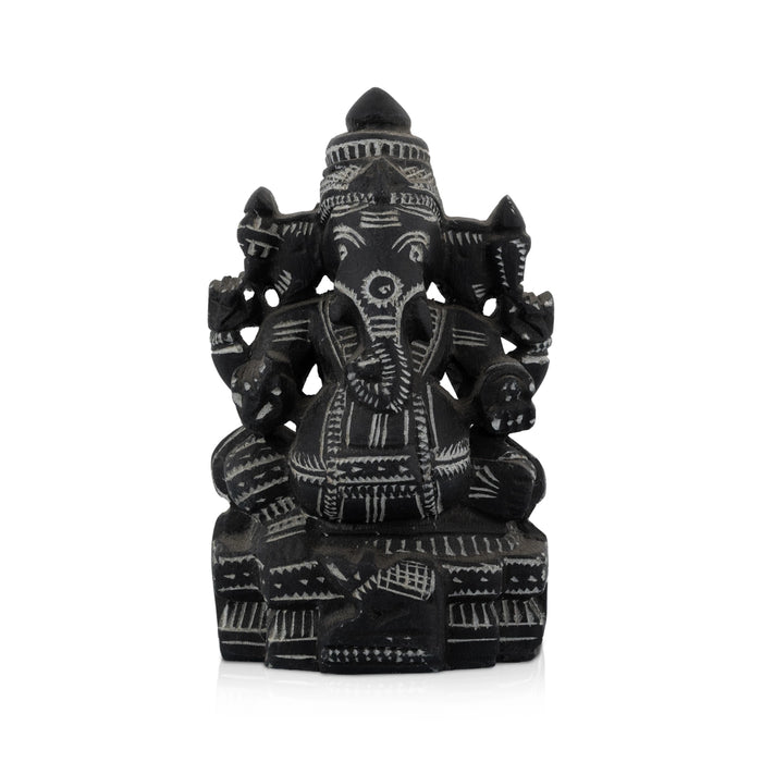 Ganapathi Sitting On Base Murti - 5.5 x 3.75 Inches | Soft Stone Idol / Vinayagar Statue For Home & Pooja - Stone Murties