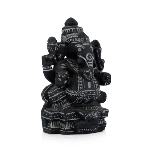 Ganapathi Sitting On Base Murti - 5.5 x 3.75 Inches | Soft Stone Idol / Vinayagar Statue For Home & Pooja - Stone Murties