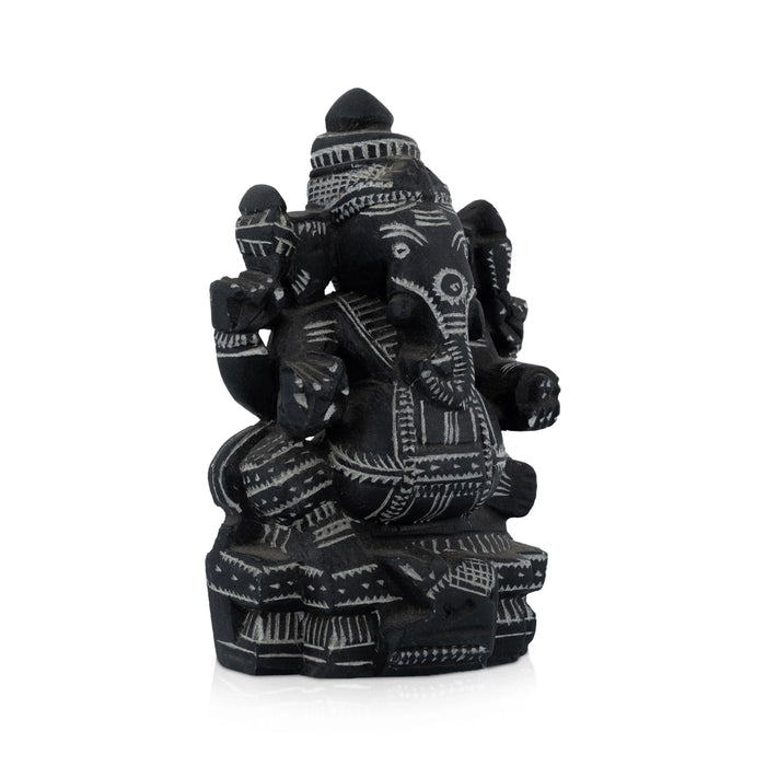Ganapathi Sitting On Base Murti - 5.5 x 3.75 Inches | Soft Stone Idol / Vinayagar Statue For Home & Pooja - Stone Murties