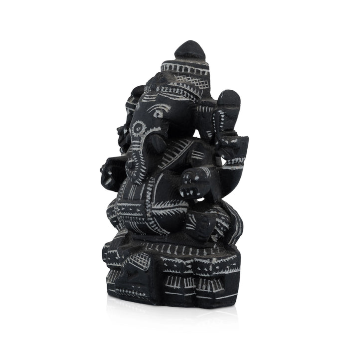Ganapathi Sitting On Base Murti - 5.5 x 3.75 Inches | Soft Stone Idol / Vinayagar Statue For Home & Pooja - Stone Murties
