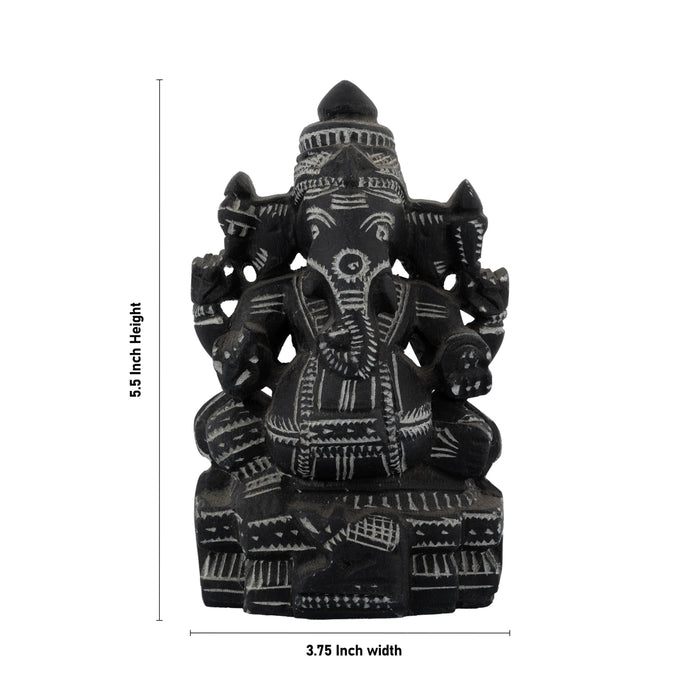 Ganapathi Sitting On Base Murti - 5.5 x 3.75 Inches | Soft Stone Idol / Vinayagar Statue For Home & Pooja - Stone Murties
