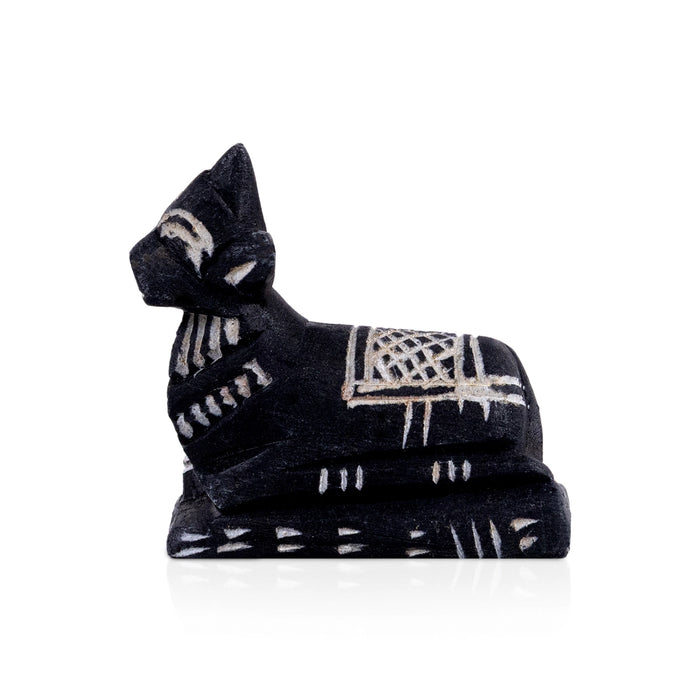 Nandi Murti - 2.5 x 2.5 Inches | Black Stone Idol/ Nandi Statue/ Nandi Bhagavan / NandiDeva / Decor For Pooja
