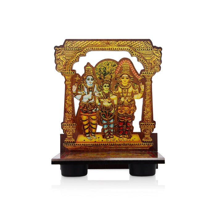 Sri Chakra Design Manai Palagai With Meenakshi Kalyanam Photo Frame - 4 x 3 Inches | Bajot With Picture Frame - Pooja Aasan & Bajot & Pooja Mat