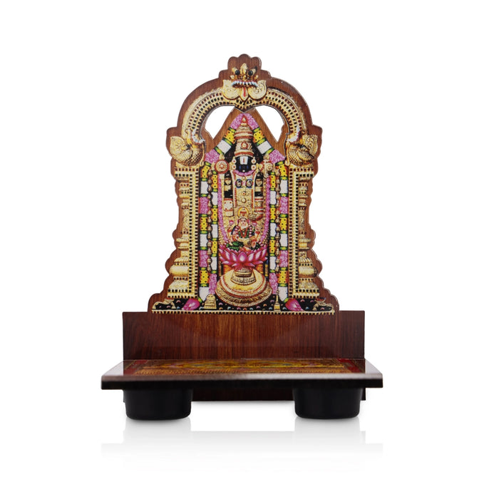 Sri Chakra Design Manai Palagai With Balaji Photo Frame - 4 x 3 Inches | Bajot With Picture Frame for Pooja/ 50 Gms - Pooja Aasan & Bajot & Pooja Mat