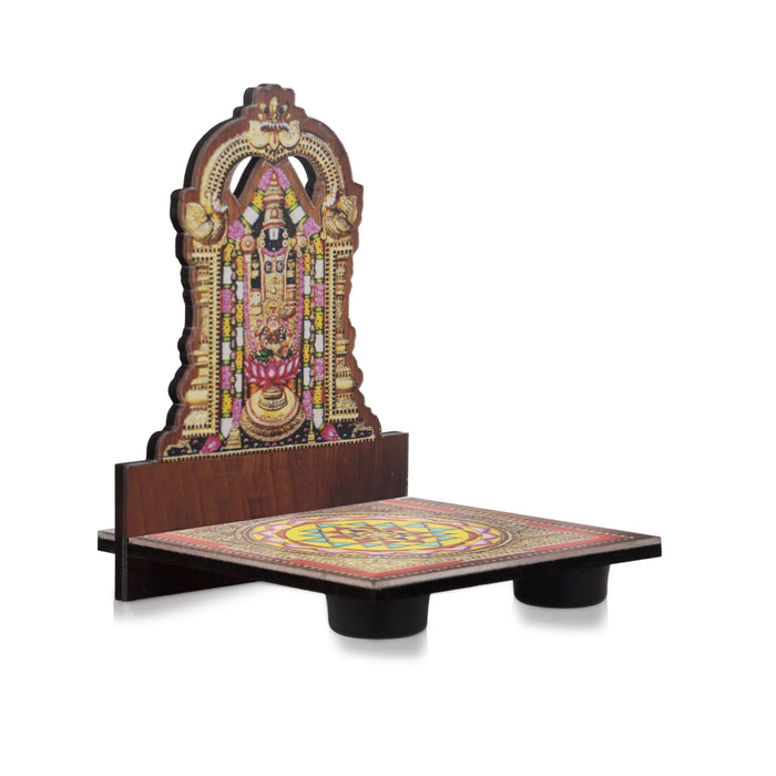 Sri Chakra Design Manai Palagai With Balaji Photo Frame - 4 x 3 Inches | Bajot With Picture Frame for Pooja/ 50 Gms - Pooja Aasan & Bajot & Pooja Mat