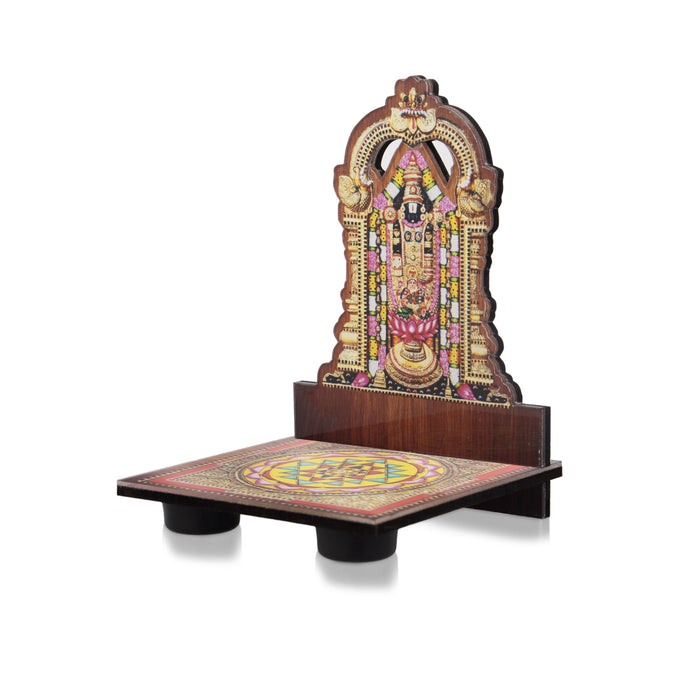 Sri Chakra Design Manai Palagai With Balaji Photo Frame - 4 x 3 Inches | Bajot With Picture Frame for Pooja/ 50 Gms - Pooja Aasan & Bajot & Pooja Mat