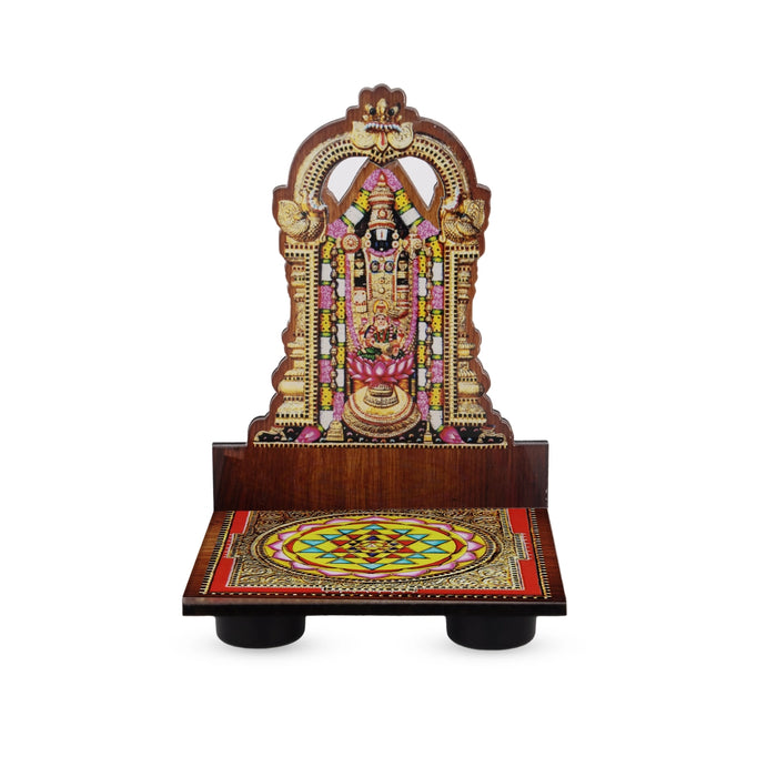 Sri Chakra Design Manai Palagai With Balaji Photo Frame - 4 x 3 Inches | Bajot With Picture Frame for Pooja/ 50 Gms - Pooja Aasan & Bajot & Pooja Mat
