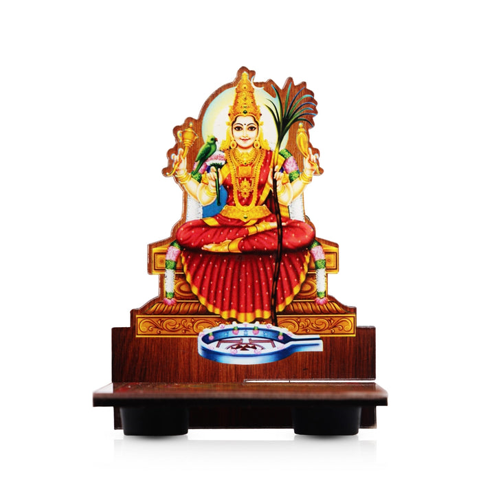 Sri Chakra Design Manai Palagai With Kamatchi Photo Frame - 4 x 3 Inches | Bajot With Picture Frame for Pooja - Pooja Aasan & Bajot & Pooja Mat