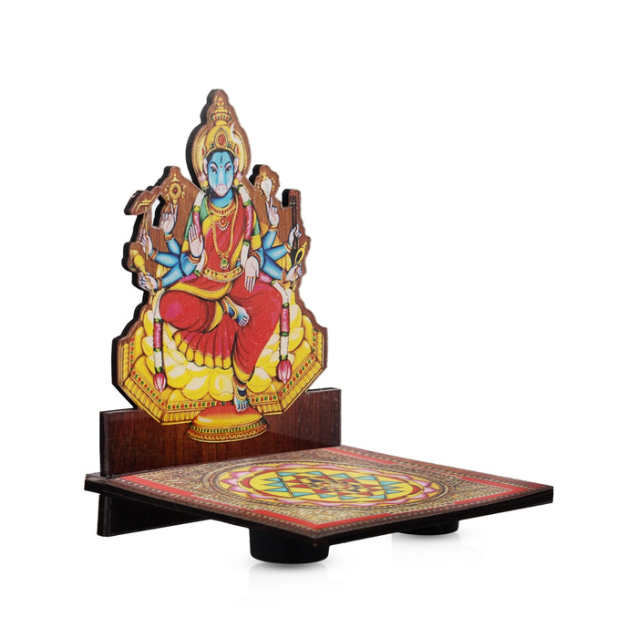Sri Chakra Design Manai Palagai With Varahi Photo Frame - 4 x 3 Inches | Bajot With Picture Frame for Pooja - Pooja Aasan & Bajot & Pooja Mat