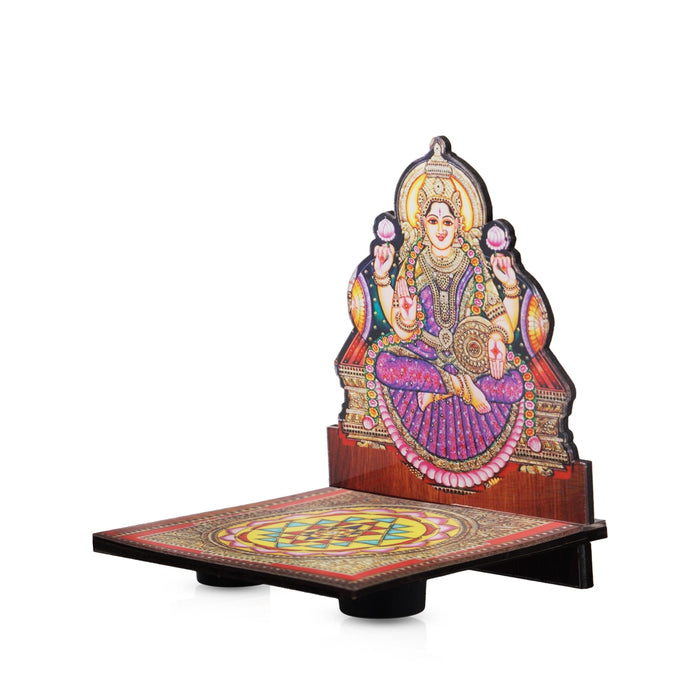 Sri Chakra Design Manai Palagai With Lakshmi Photo Frame - 4 x 3 Inches | Bajot With Picture Frame for Pooja - Pooja Aasan & Bajot & Pooja Mat