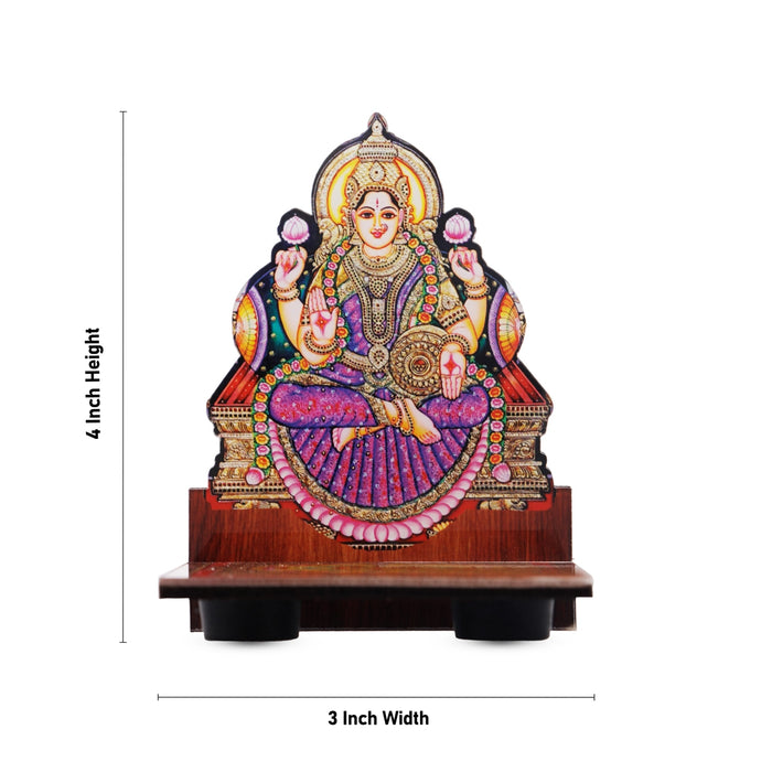 Sri Chakra Design Manai Palagai With Lakshmi Photo Frame - 4 x 3 Inches | Bajot With Picture Frame for Pooja - Pooja Aasan & Bajot & Pooja Mat