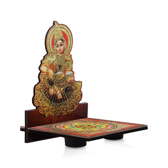 Sri Chakra Design Manai Palagai With Annapoorani Photo Frame - 4 x 3 Inches | Bajot With Picture Frame for Pooja/ 50 Gms - Pooja Aasan & Bajot & Pooja Mat