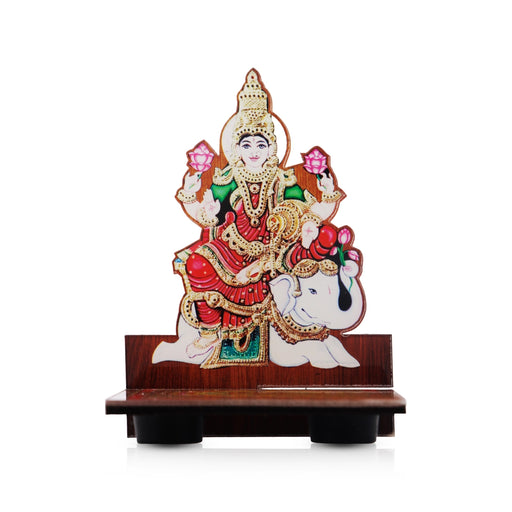 Sri Chakra Design Manai Palagai With Gajalakshmi Photo Frame - 4 x 3 Inches | Bajot With Picture Frame for Pooja - Pooja Aasan & Bajot & Pooja Mat