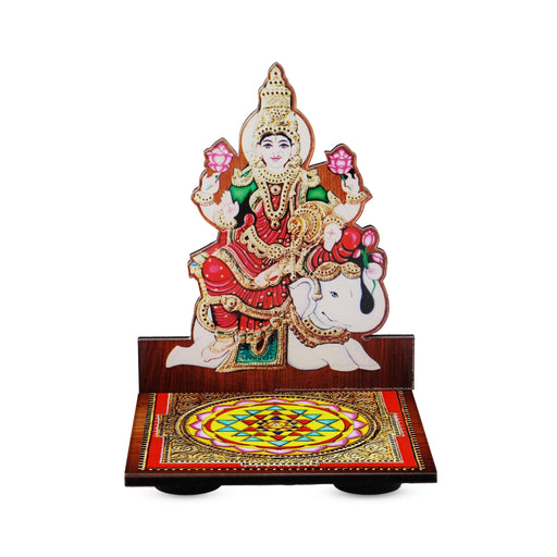 Sri Chakra Design Manai Palagai With Gajalakshmi Photo Frame - 4 x 3 Inches | Bajot With Picture Frame for Pooja - Pooja Aasan & Bajot & Pooja Mat