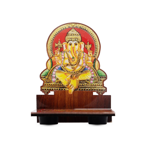 Sri Chakra Design Manai Palagai With Ganesha Photo Frame - 4 x 3 Inches | Bajot With Picture Frame for Pooja/ 50 Gms - Pooja Aasan & Bajot & Pooja Mat