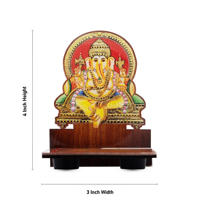 Sri Chakra Design Manai Palagai With Ganesha Photo Frame - 4 x 3 Inches | Bajot With Picture Frame for Pooja/ 50 Gms - Pooja Aasan & Bajot & Pooja Mat