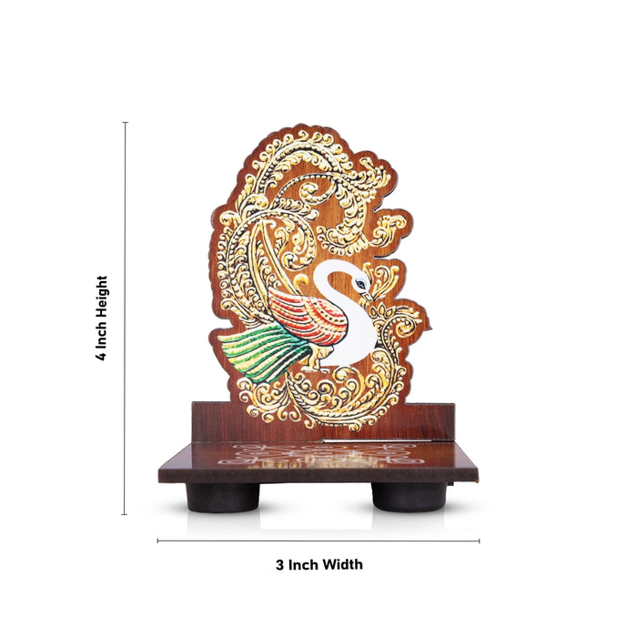 Peacock With Kolam Stand Pair - 4 x 3 Inches | Peacock With Wooden Bajot/ Peacock With Diya Stand for Home - Pooja Aasan & Bajot & Pooja Mat