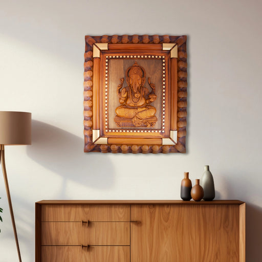 Ganesha Photo Frame - 15 x 13 Inches | Plastic Picture Frame/ Wooden Polish Wall Frame for Home Decor - Hindu God Photos & Frames