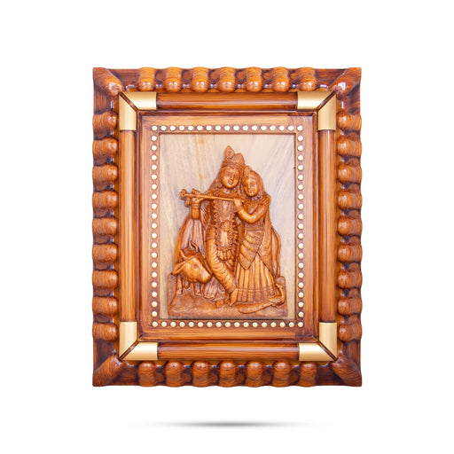 Radha Krishna Photo Frame - 15 x 13 Inches | Plastic Picture Frame/ Wooden Polish Wall Frame for Home Decor - Hindu God Photos & Frames