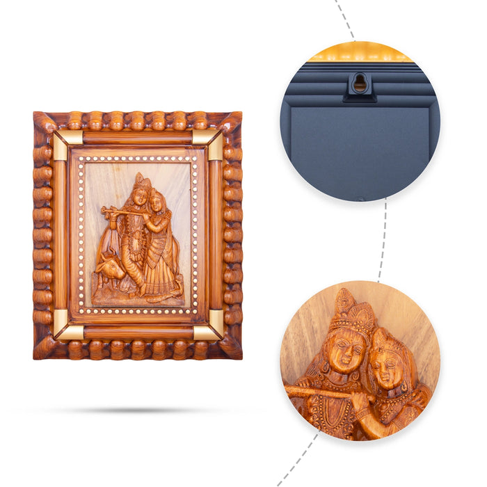 Radha Krishna Photo Frame - 15 x 13 Inches | Plastic Picture Frame/ Wooden Polish Wall Frame for Home Decor - Hindu God Photos & Frames