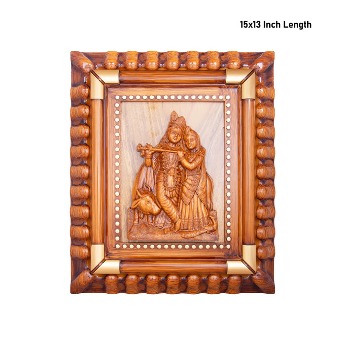 Radha Krishna Photo Frame - 15 x 13 Inches | Plastic Picture Frame/ Wooden Polish Wall Frame for Home Decor - Hindu God Photos & Frames