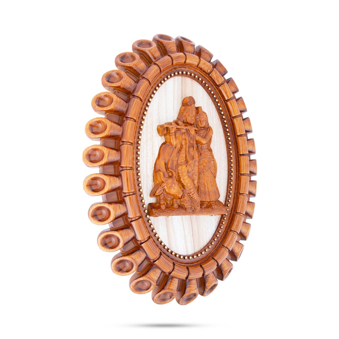 Radha Krishna Photo Frame - 14 x 10 Inches | Plastic Picture Frame/ Wooden Polish Wall Frame for Home Decor - Hindu God Photos & Frames