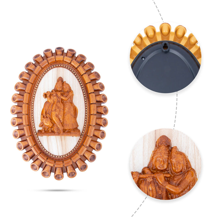 Radha Krishna Photo Frame - 14 x 10 Inches | Plastic Picture Frame/ Wooden Polish Wall Frame for Home Decor - Hindu God Photos & Frames