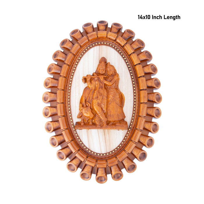 Radha Krishna Photo Frame - 14 x 10 Inches | Plastic Picture Frame/ Wooden Polish Wall Frame for Home Decor - Hindu God Photos & Frames