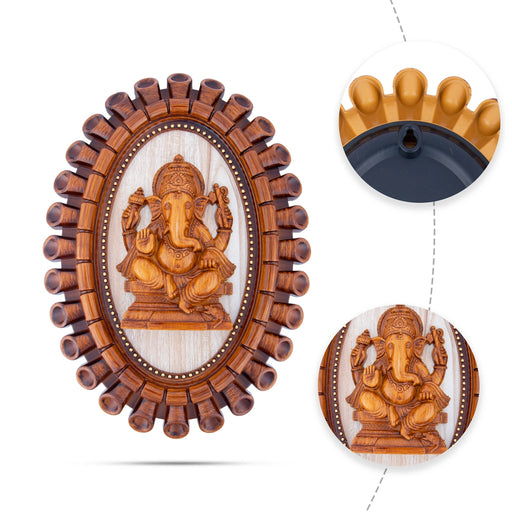 Ganesha Photo Frame - 14 x 10 Inches | Plastic Picture Frame/ Wooden Polish Wall Frame for Home Decor - Hindu God Photos & Frames