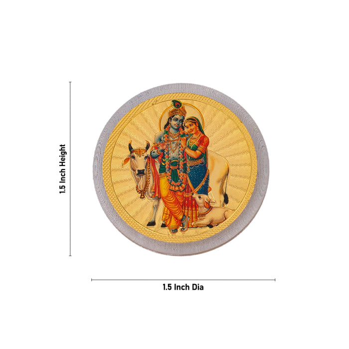 Cow Radha Krishna Design Fridge Magnet - 1.5 x 1.5 Inches | Round Shape Photo Magnet/ Picture Magnet for Home - Fridge Magnet