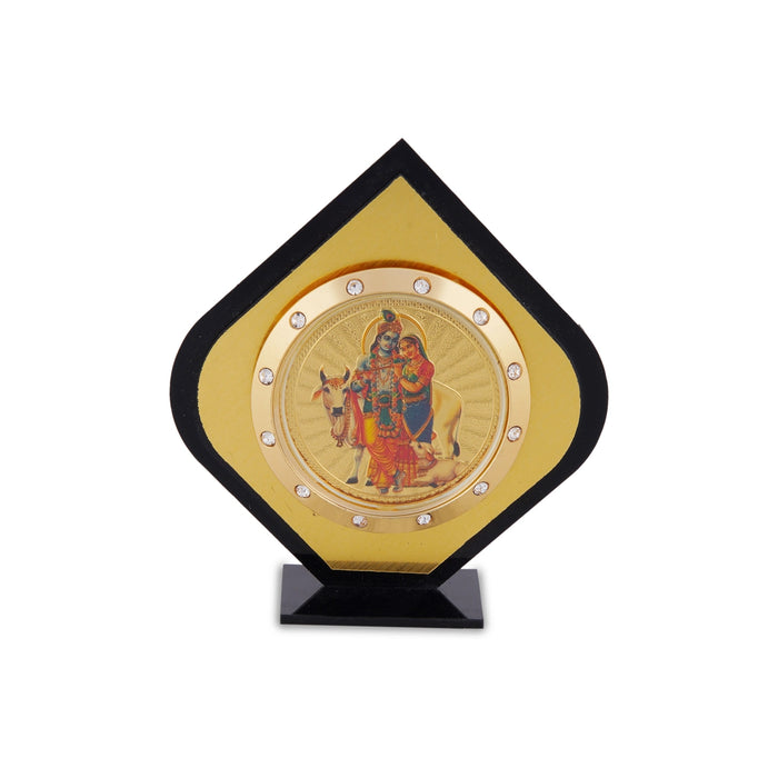 Cow Radha Krishna Acrylic Photo Stand - 3 x 2.5 Inches | Acrylic Car Stand/ Acrylic Picture Stand for Car Decor - Hindu God Photos & Frames